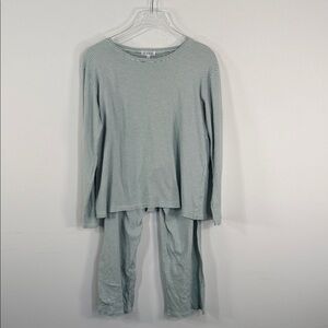 LAKE Pajama Set Pima Cotton in Parisian Green Stripes Loungewear Sz L